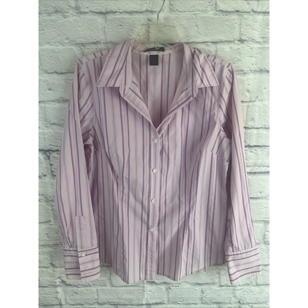 Liz Claiborne Pink Striped Career Preppy 100% Cotton Button Down Blouse Size 12